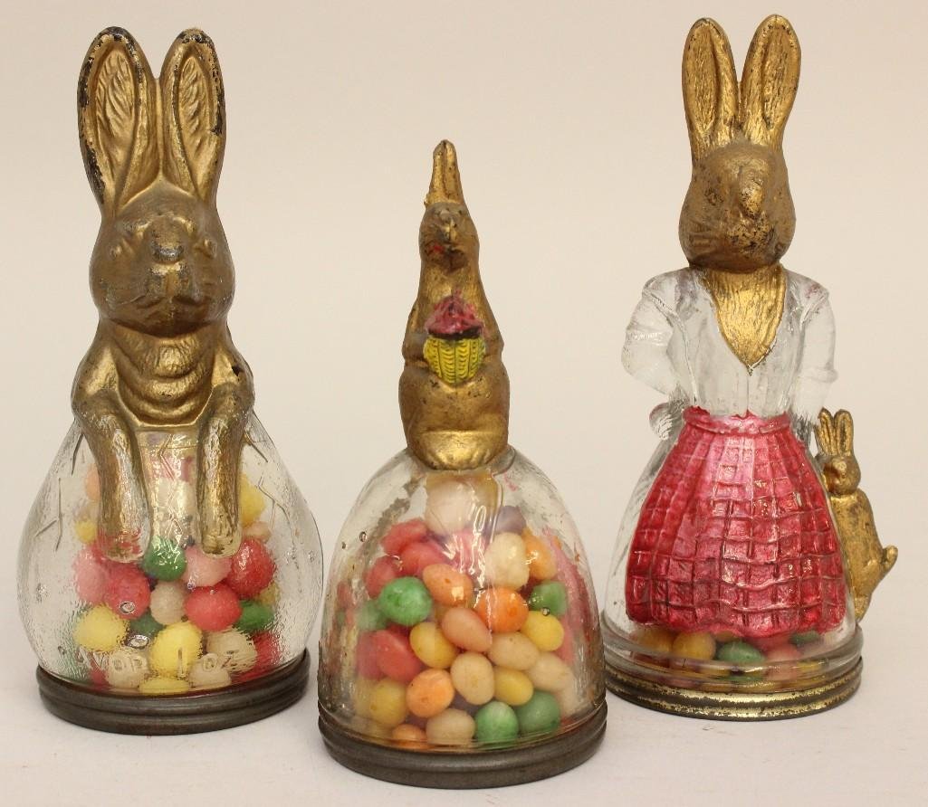 Lot of 3 Glass Rabbit Candy Containers (1 of 7)