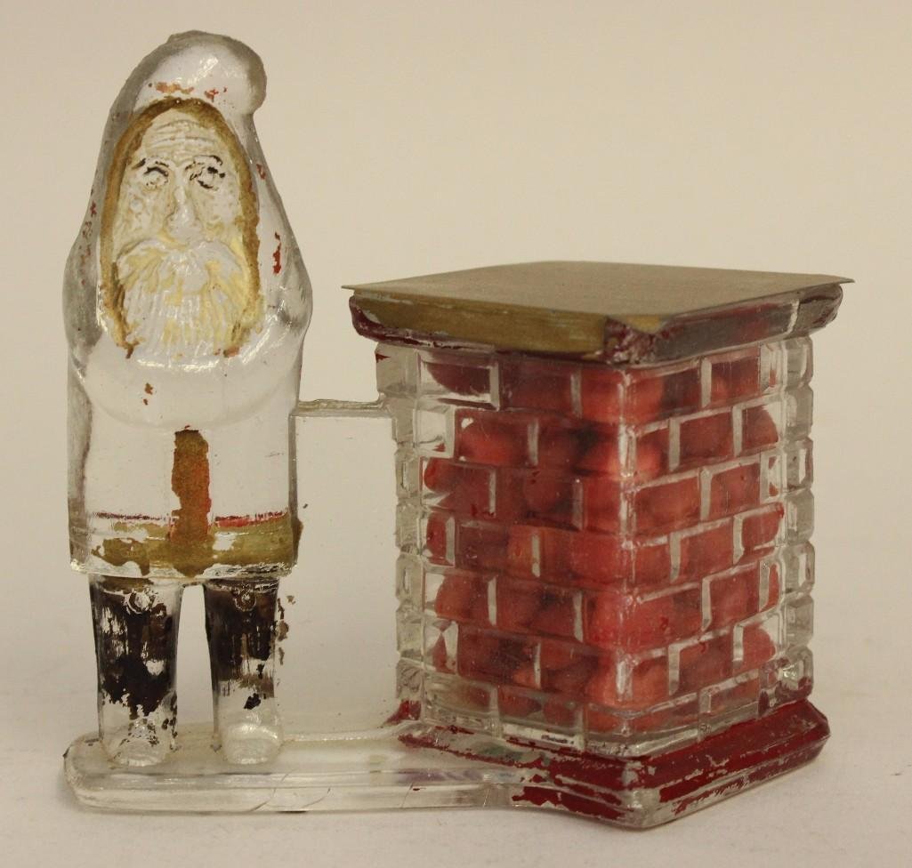 Glass Candy Container of Santa and Chimney (1 of 2)
