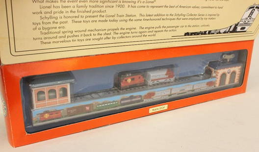 Lionel Railroad Hand Car and Train Stop Tins: Both New in box. Train stop tin winds up, made by American Legend.