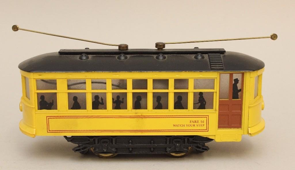 Bowser Birney Trolley Car: Tin plate, yellow wheels, #551-050164 with box.