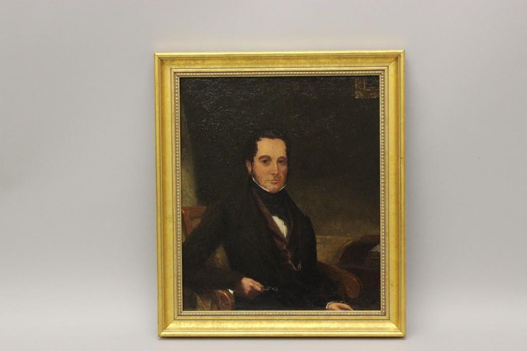 Portrait of a Man with Vest and Jacket: Oil on canvas. Unsigned. 14.5"h x 12.25"