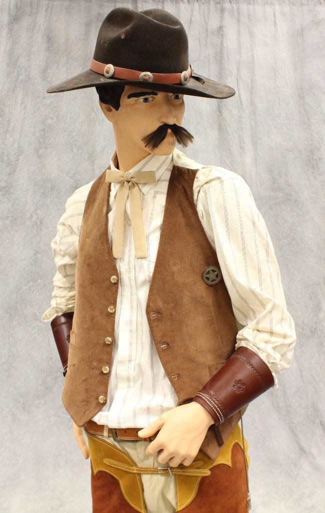 "Wyatt Earp" Mannequin: Includes cowboy hat, chaps, boots and garments. Approximately 6' 5" tall.