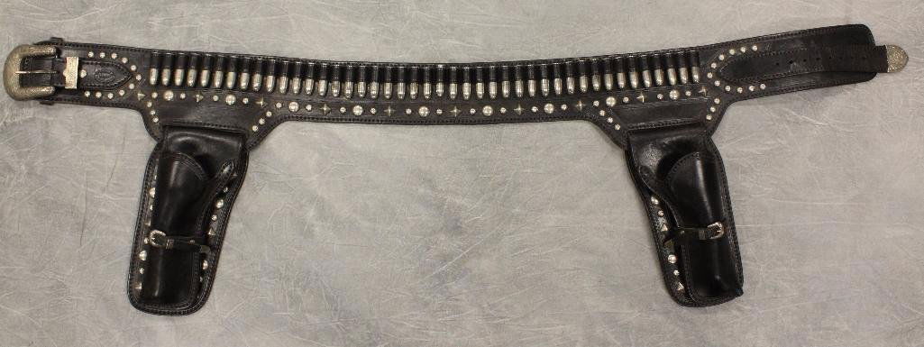 Lone Ranger 2 Gun Holster Belt: Nickel spots and silver plate buckles. Includes "dummy" bullets. 