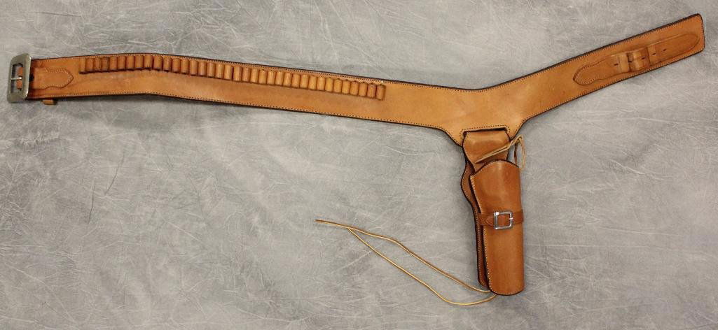 "Gunsmoke" Single Holster gun Belt: Tan leather. 