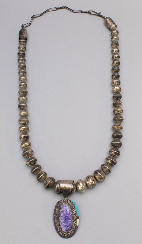 Sterling Silver Beaded Native American Necklace (1 of 4)