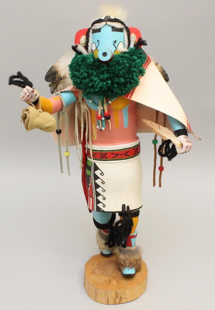Native American Kachina Doll by Calvin Nelson: "Talavari" (Morning Singer)- approximately 18" tall. Signed by Calvin Nelson.