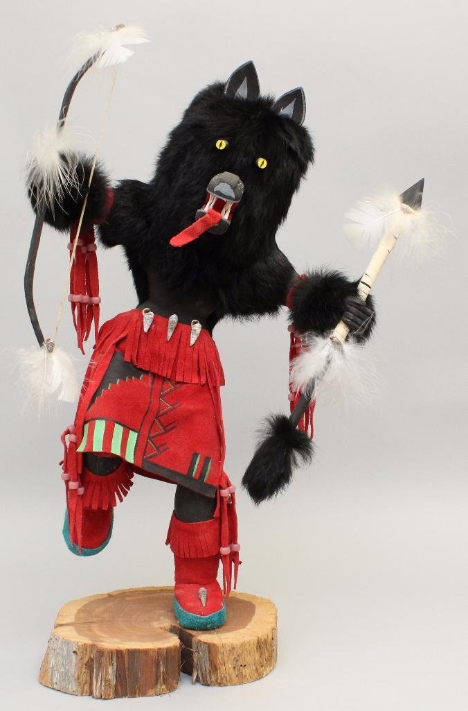 Native American Kachina Doll by Fran Yazzie: Wolf- approximately 22" tall. Signed by Fran Yazzie.