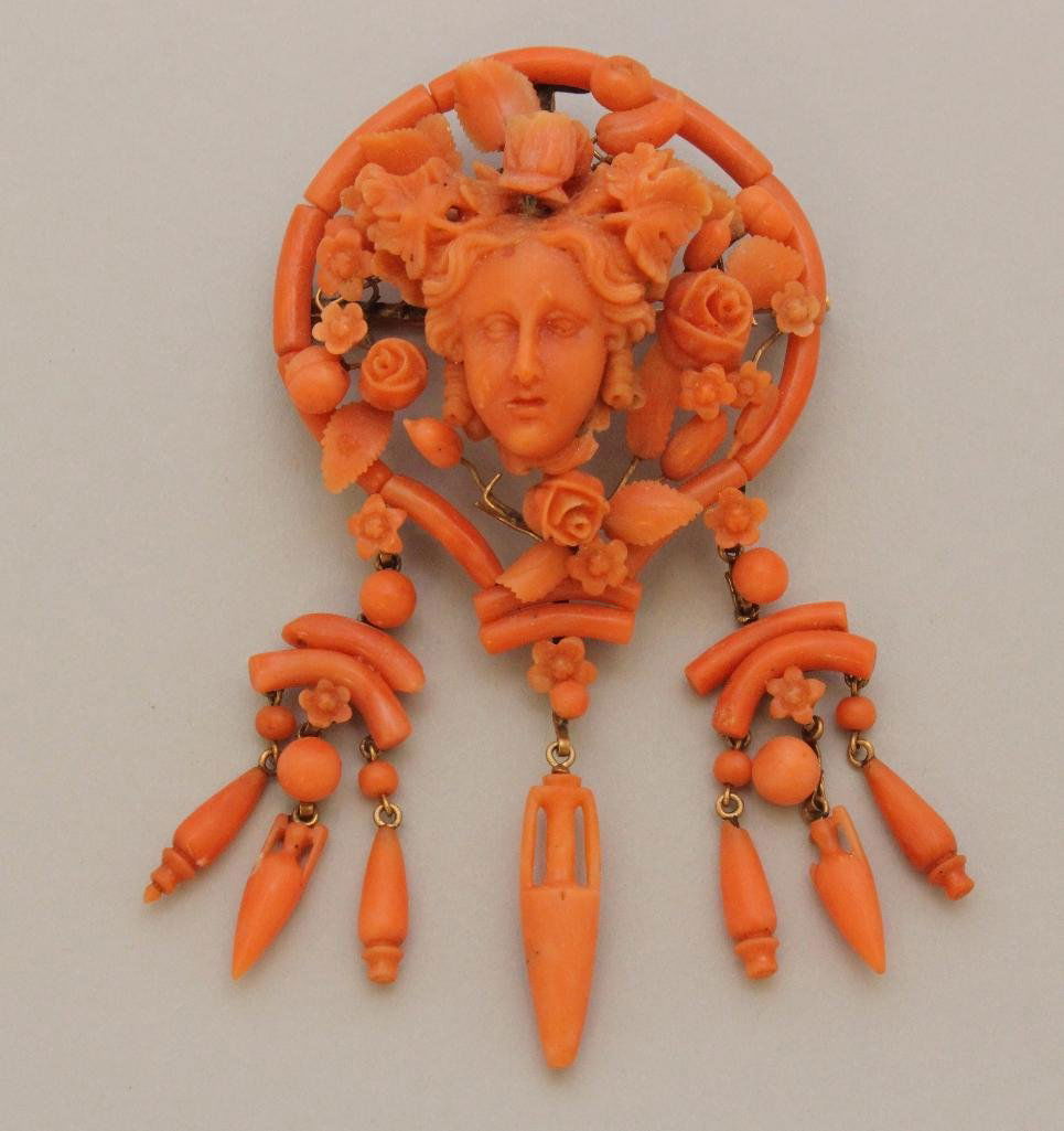 Gold Pin/Pendant with Victorian Carved Coral Bacchus (1 of 2)