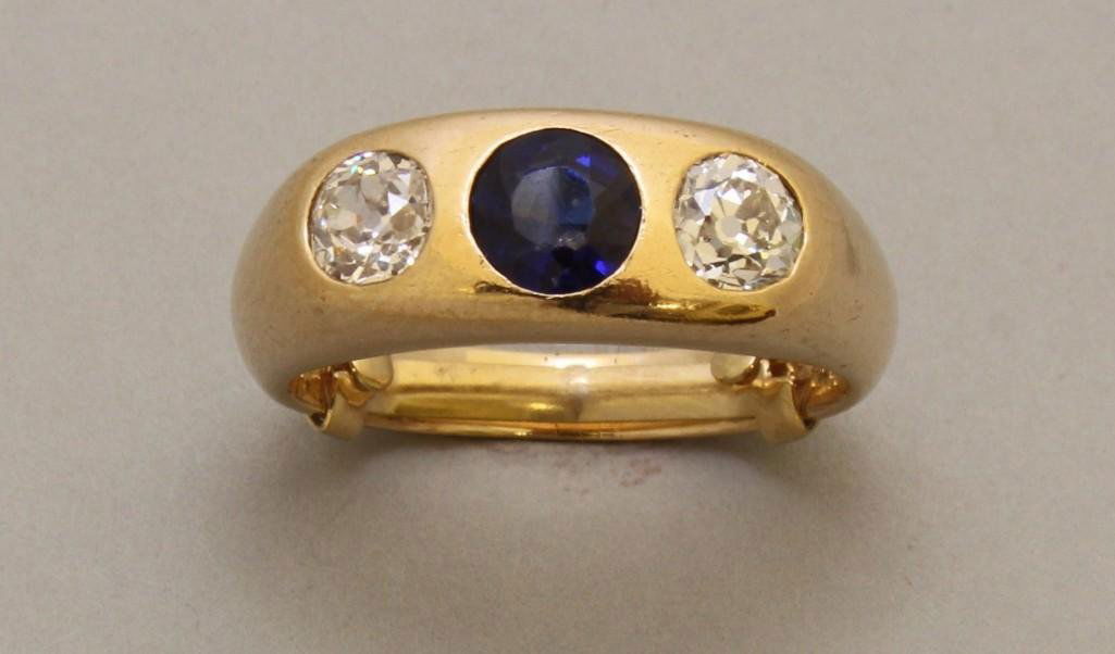 Gold Ring with Diamond and Synthetic Sapphire (1 of 3)