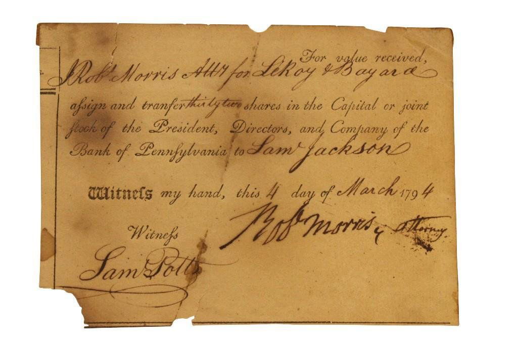 Autograph of Robert Morris: Autograph signed document by Robert Morris (17341806) Founding Father of the United States, signer of the Declaration of Independence, the Articles of Confederation, and the United States Constitution