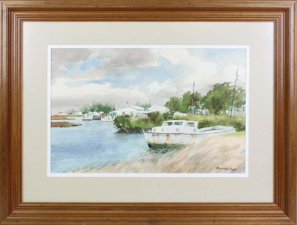 Ranulph Bye (1916-2003, Pennsylvania) Lucky Lady: Watercolor on paper. Signed "Ranulph Bye" in lower right. 13"h x 20.5"w