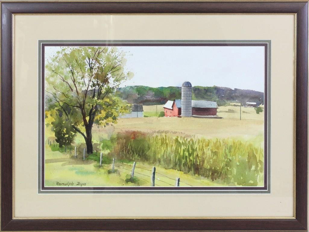 Ranulph Bye (1916-2003,Pennsylvania) "Landscape Near: Watercolor on paper. Signed "Ranulph Bye" in lower right. Title on reverse. 10.5"h x 17"w.