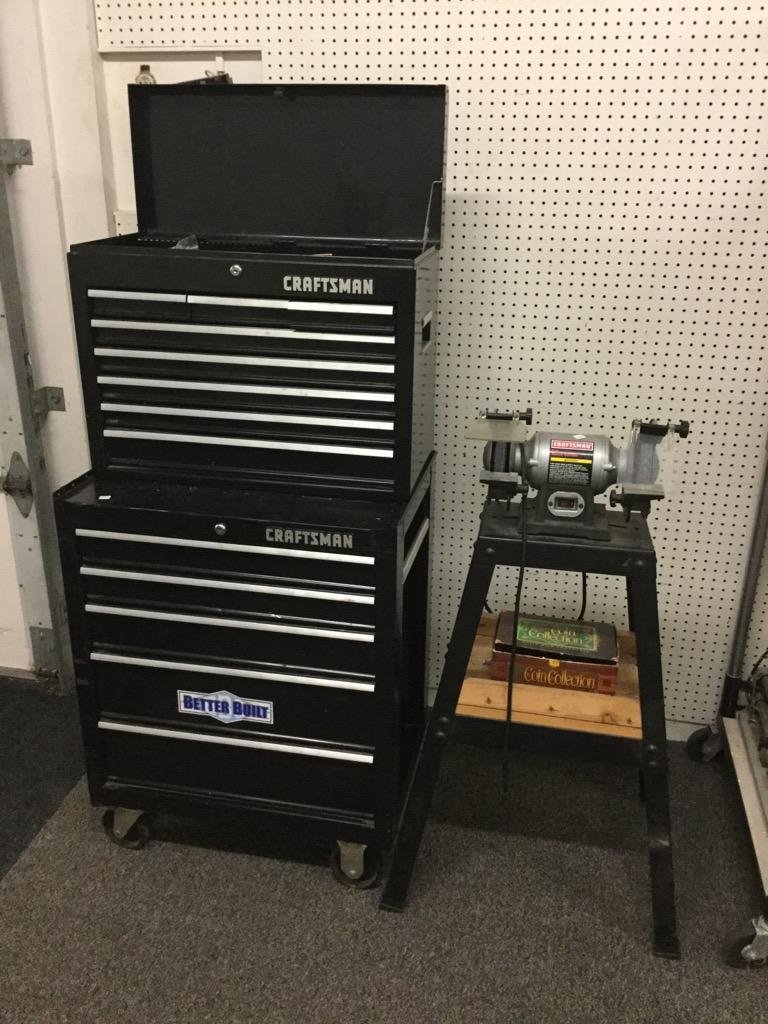 Craftsman 2 Piece Lot Toolbox and Grinder on Stand (1 of 6)