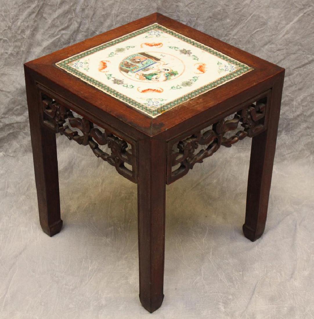 Asian Decorated Porcelain Top Side Table (1 of 4)
