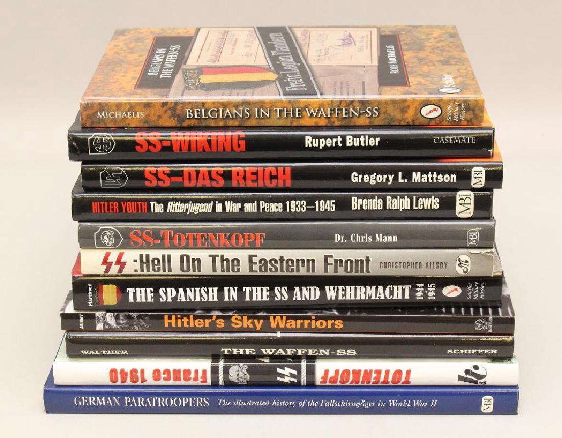 Grouping of Military Books-11pcs: Grouping of 11 military related books including; Hitler Youth by Lewis (2000), Hitler's Sky Warriors by Ailsby (2000), SS Hell on the Eastern Front by Ailsby (1998), SS Totenkopf by Mann (2001), Germa