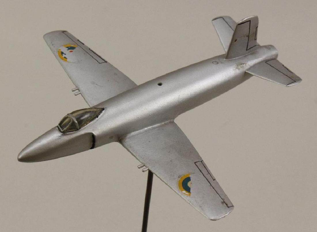 Post WWII Aircraft Recognition Model: Post World War II hard-rubber aircraft recognition model for a French jet measuring 6.25" x 6.5". Model is painted with worn decals.