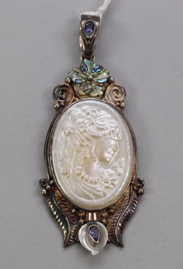 STERLING PENDANT. SAJEN. MOTHER OF PEARL, ABALONE, (1 of 1)