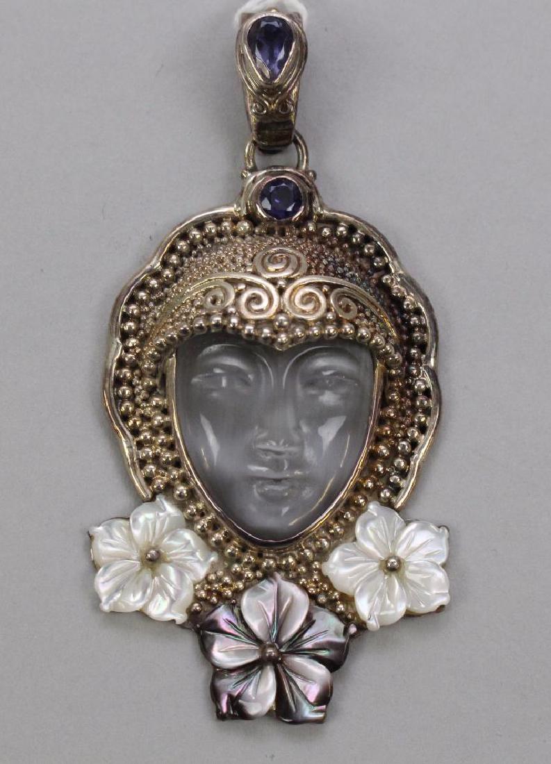 STERLING PENDANT. SAJEN. FIBER OPTICS, MOTHER OF PEARL, (1 of 1)