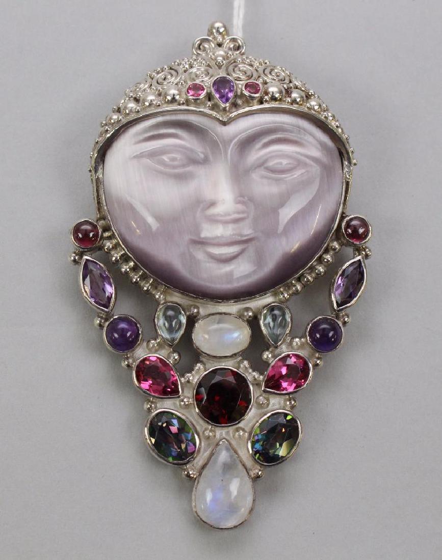 STERLING PIN/PENDANT. SAJEN. FIBER OPTICS, GEMSTONES (1 of 1)