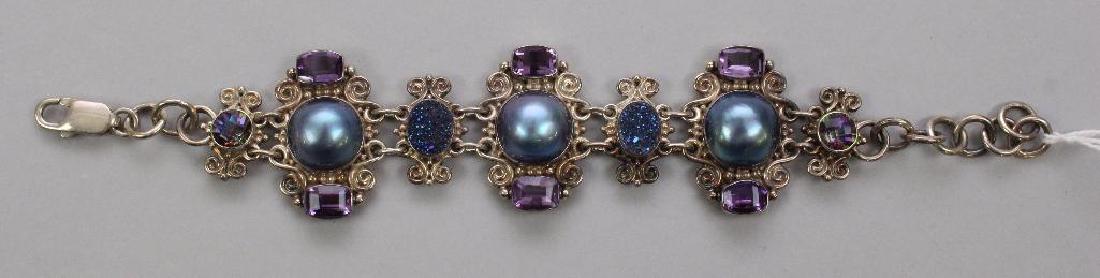 STERLING BRACELET. SAJEN. PEARL, DRUZY, AMETHYST, TOPAZ (1 of 1)