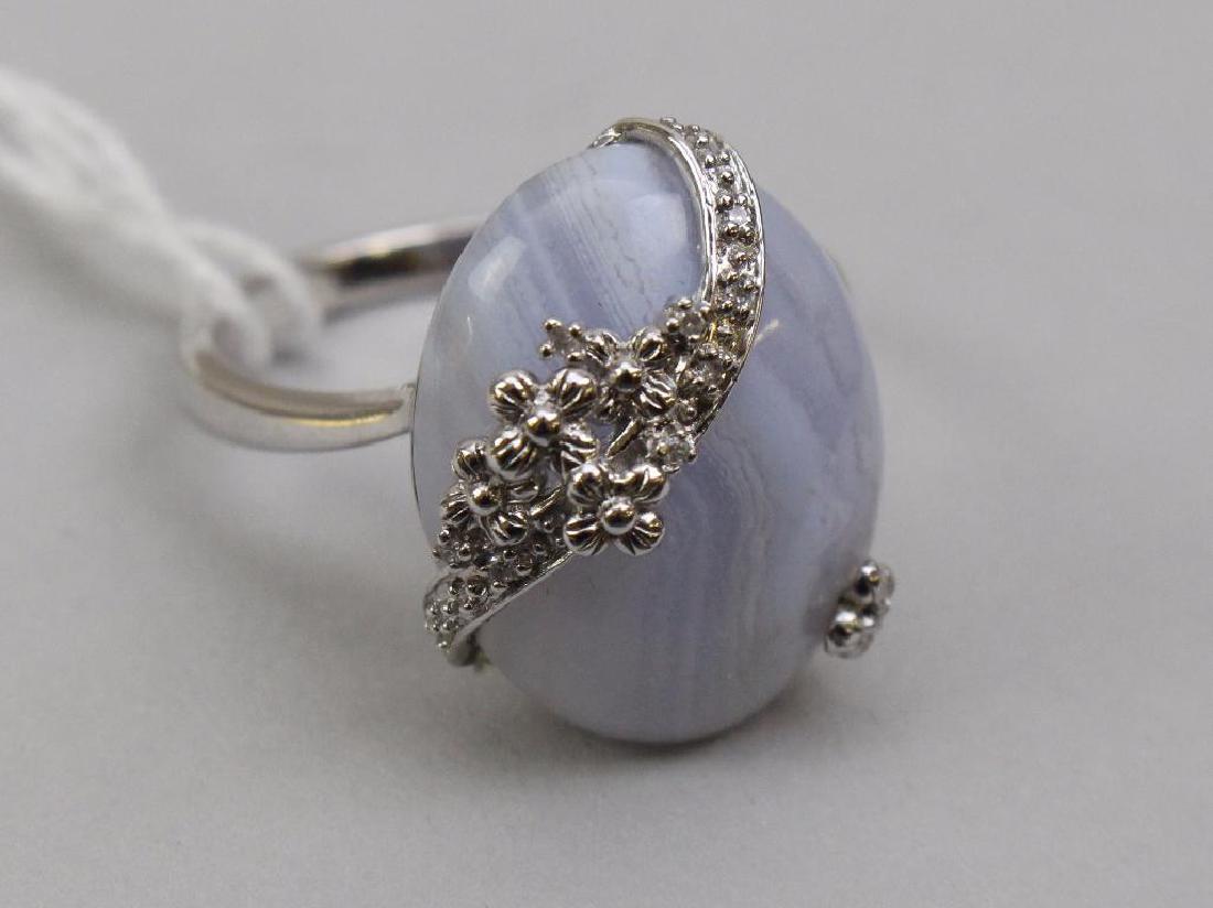 STERLING RING. LACE AGATE, DIAMOND (1 of 1)