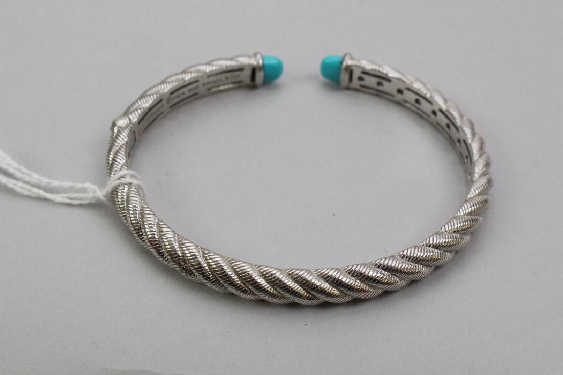STERLING BRACELET. TURQUOISE: JUDITH RIPKA. HINGED CUFF. 1/4" WIDE. 2 X 2 1/4" I.D. 26.2GTW.