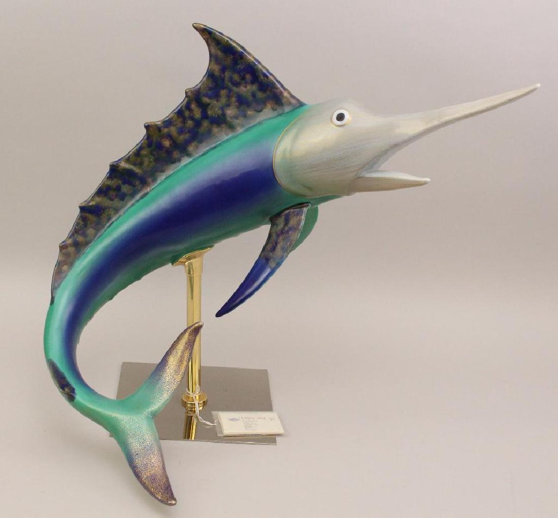 Alfiero Mangani Porcelain Marlin Trophy: Made in Italy 1955, 20"h x 24"w.