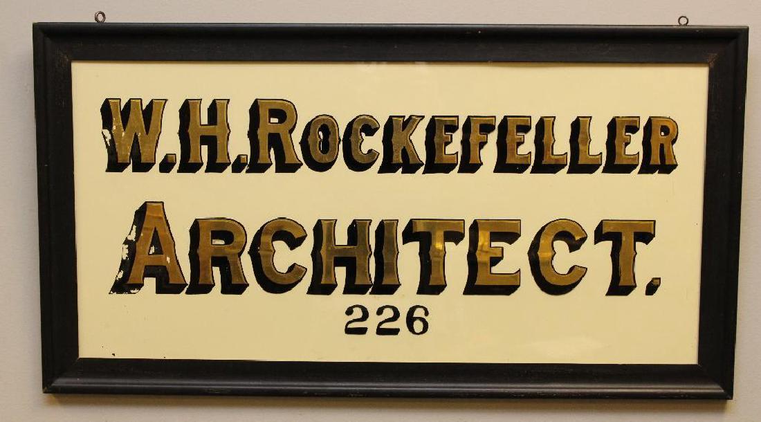 W.H. Rockefeller Architect Sign: Number 226, applied gold leaf and black painted, 20"h x 37"w. Paint loss.