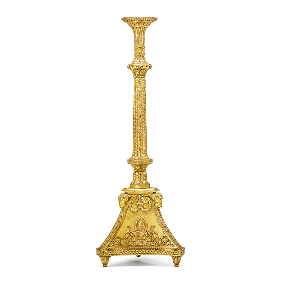 GEORGE III STYLE GILTWOOD PEDESTAL: Intricately carved base, 20th c. 61 1/2"