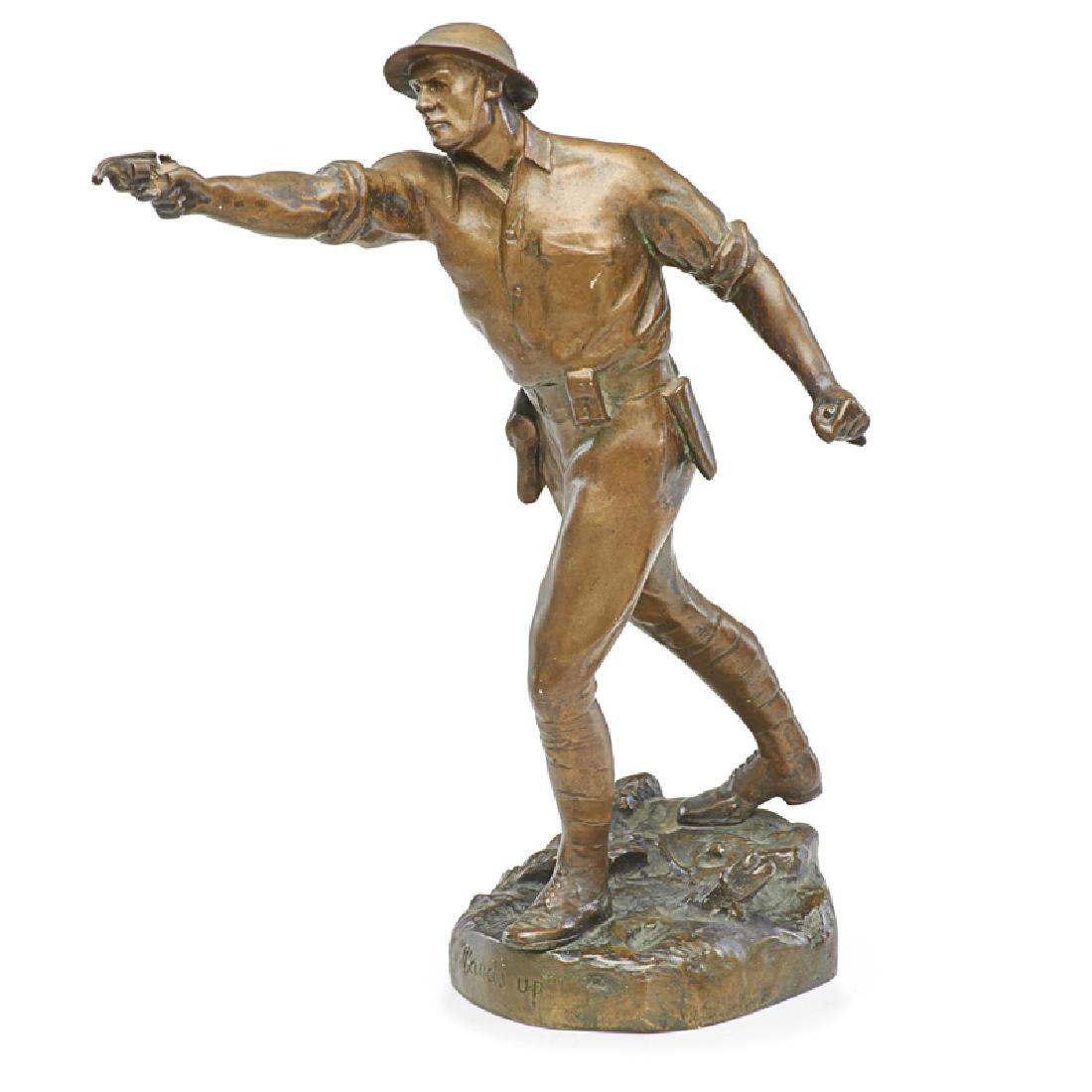 CHARLES EDOUARD RICHEFEU (French, 1868-1945): Hands Up" Bronze Signed and marked with Suisse Freres foundry seal 11 1/2" x 10" x 4 3/4