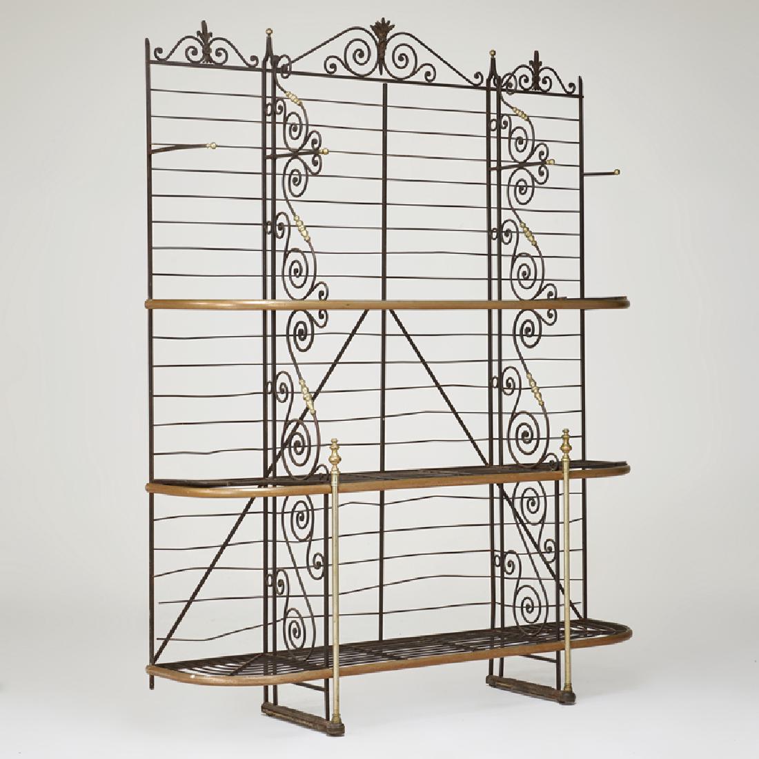 FRENCH: Baker's rack, Paris, early 20th c.; Steel, brass; Marked "Mazieres Paris"; 96" x 74 1/2" x 19"