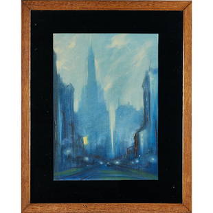 LEON LOUIS DOLICE (American, 1892-1960): Pastel on paper; Untitled (New York City street scene) (framed); Signed; 20 1/2" x 15" (sight)