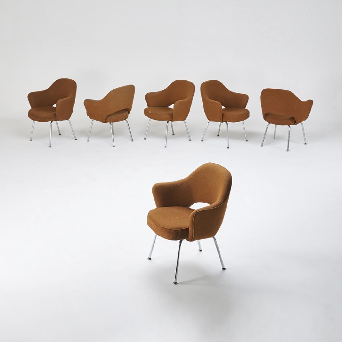 EERO SAARINEN; KNOLL INTERNATIONAL: Six executive armchairs; Wool upholstery, chromed steel; Most with upholstery tags; 31" x 27" x 23"; Property sold to benefit Lyndhurst National Trust for Historic Preservation