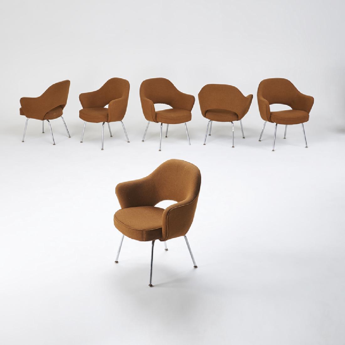 EERO SAARINEN; KNOLL INTERNATIONAL: Six executive armchairs; Wool upholstery, chromed steel; Most with upholstery tags; 31" x 27" x 23"; Property sold to benefit Lyndhurst National Trust for Historic Preservation