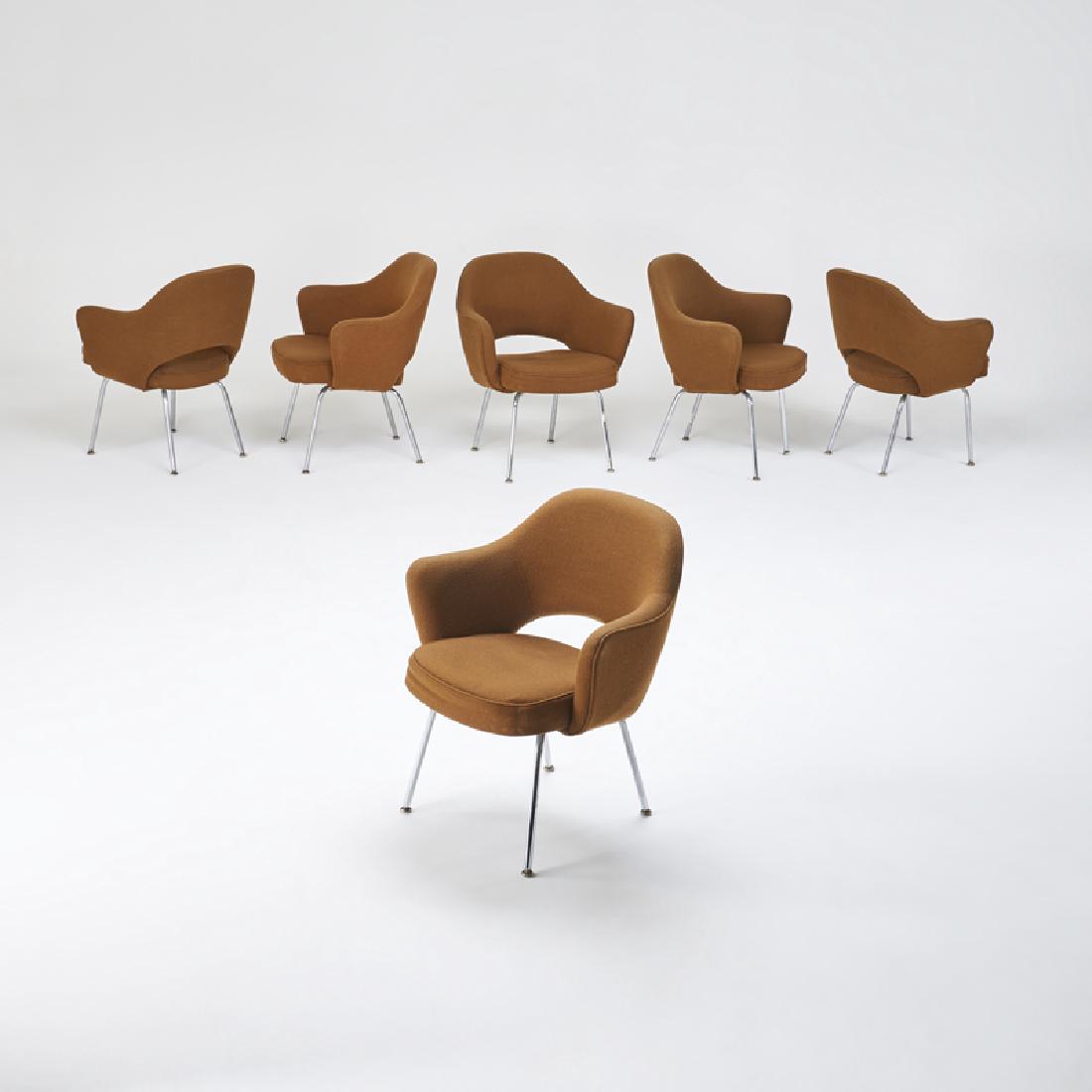 EERO SAARINEN; KNOLL INTERNATIONAL: Six executive armchairs; Wool upholstery, chromed steel; Most with upholstery tags; 31" x 27" x 23"; Property sold to benefit Lyndhurst National Trust for Historic Preservation