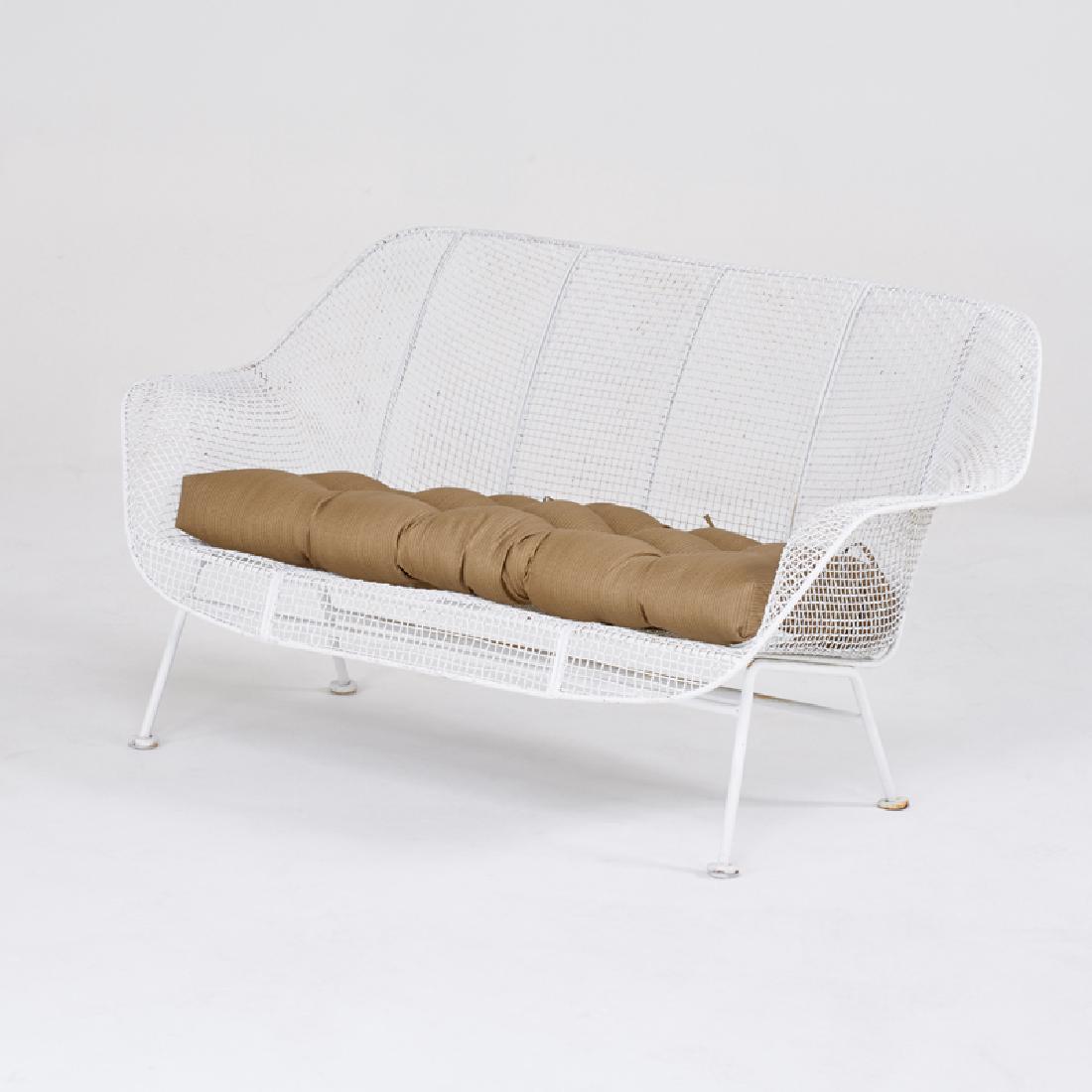 RUSSELL WOODARD: Sculptura loveseat, USA, 1960s; Enameled iron, upholstery; Unmarked; 28" x 54" x 32"
