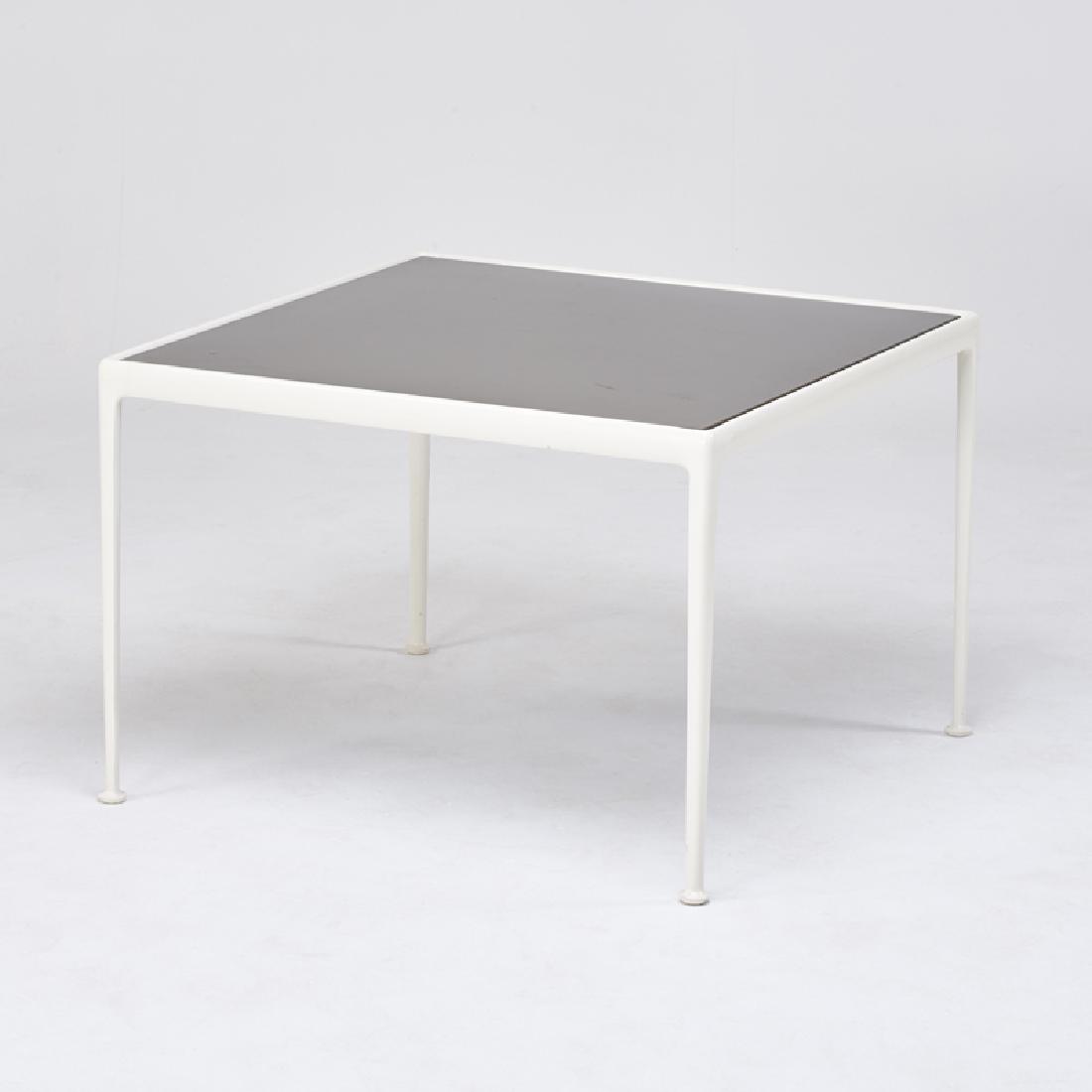 RICHARD SCHULTZ; KNOLL: Garden dining table, New York, 1970s; Enameled steel, aluminum; Unmarked, 26" x 38" sq.