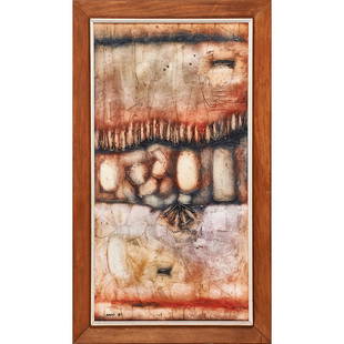 YEHOUDA CHAKI (Canadian, b.1938): Mixed media on canvas; Untitled, 1963; (framed); Signed and dated; 41" x 21"; Provenance: Private Collection, New Jersey