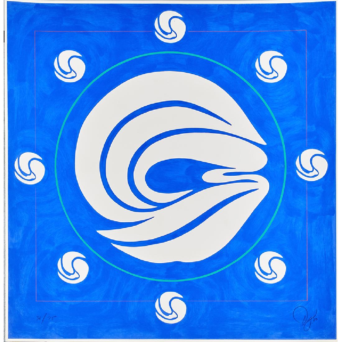 JACK YOUNGERMAN (American, b. 1926): Two pochoirs in colors with screenprint and embossing; "Mandala Blue," 1980 and "Mandala Black," 1981 (both unframed); Both signed, dated and numbered from ed. of 75 to recto, titled to verso; Publish