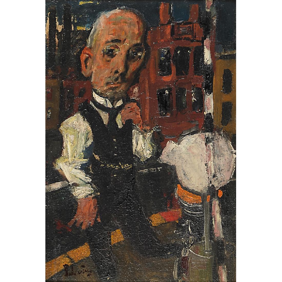 Jack Levine (American, 1915-2010): Untitled (Gentleman), ca. 1939; Oil on artist's board (framed); Signed and inscribed; 12 3/8" x 8 1/2"; Provenance: Private Collection