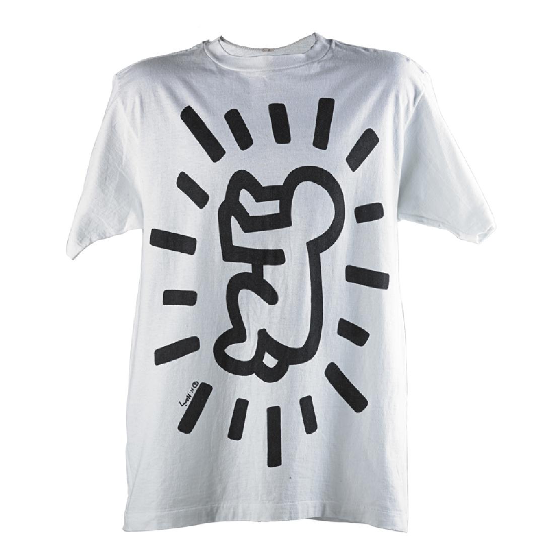 Keith Haring (American, 1958-1990): Baby and Barking dog; Screenprint on Anvil cotton T-shirt; Size: XL; Provenance: Private Collection, New Jersey