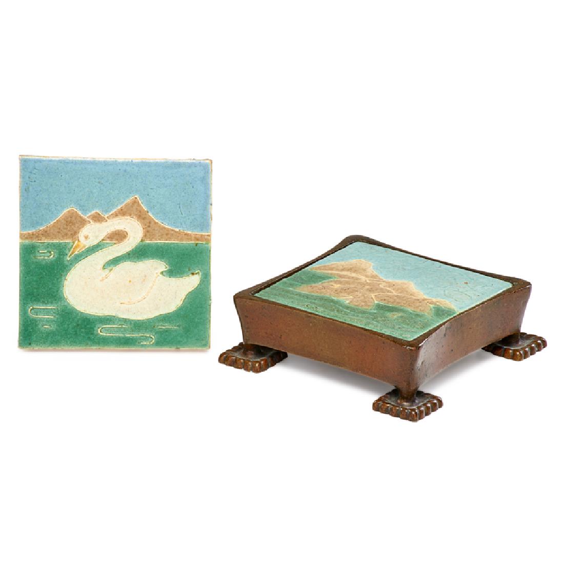 GRUEBY; TIFFANY STUDIOS Two tiles, frame (1 of 2)