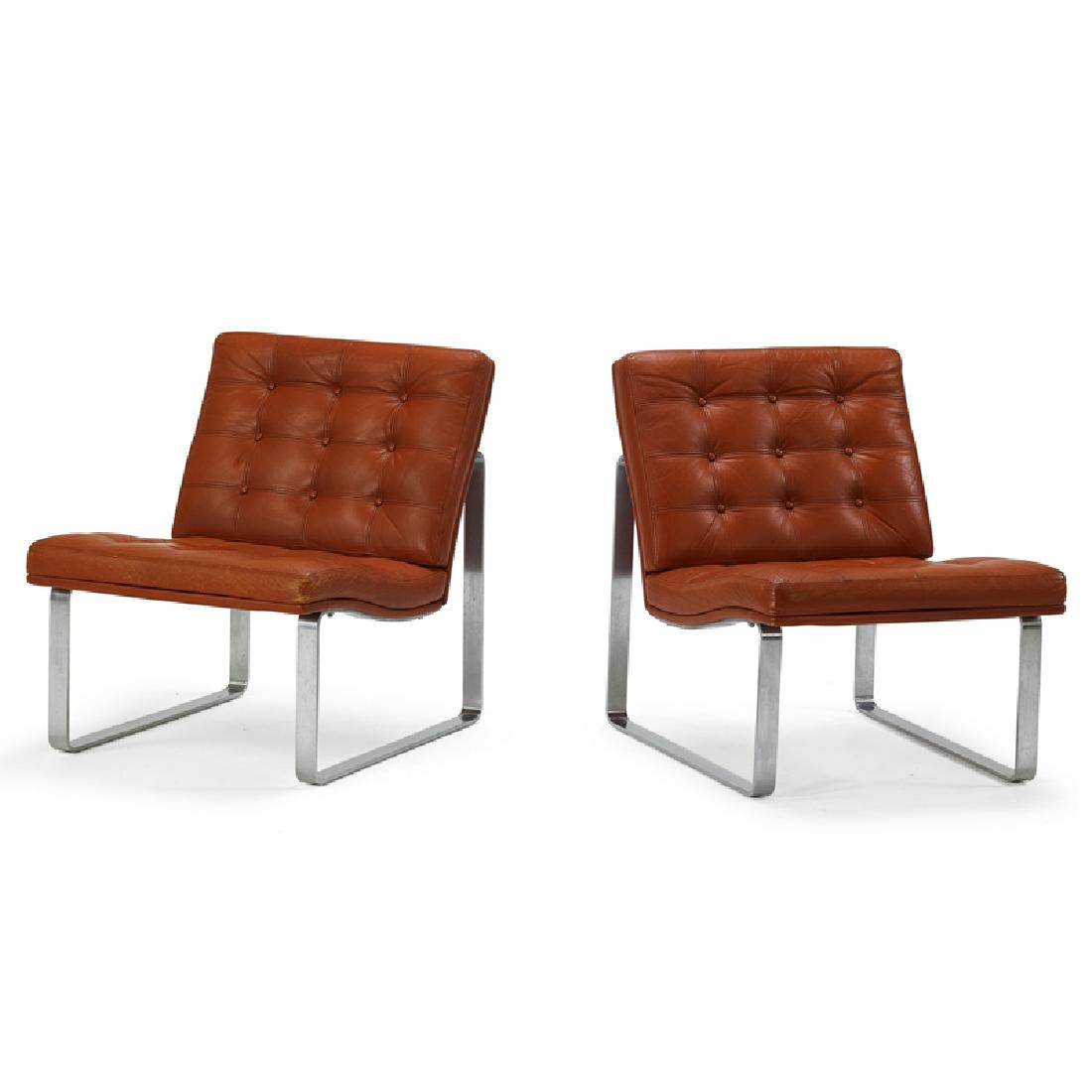 OLE GJERLOV-KNUDSEN Pair of Moduline chairs: OLE GJERLOV-KNUDSEN (1930 - 2009) FRANCE & SON Pair of Moduline chairs, Denmark, 1960s Matte-chromed steel, leather Unmarked 28" x 23" x 28"