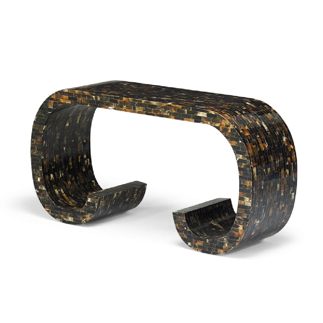 ENRIQUE GARCEL Console table: ENRIQUE GARCEL Console table, Colombia, 1970s Lacquered horn Signed Made in Colombia 28" x 54 1/2" x 16"