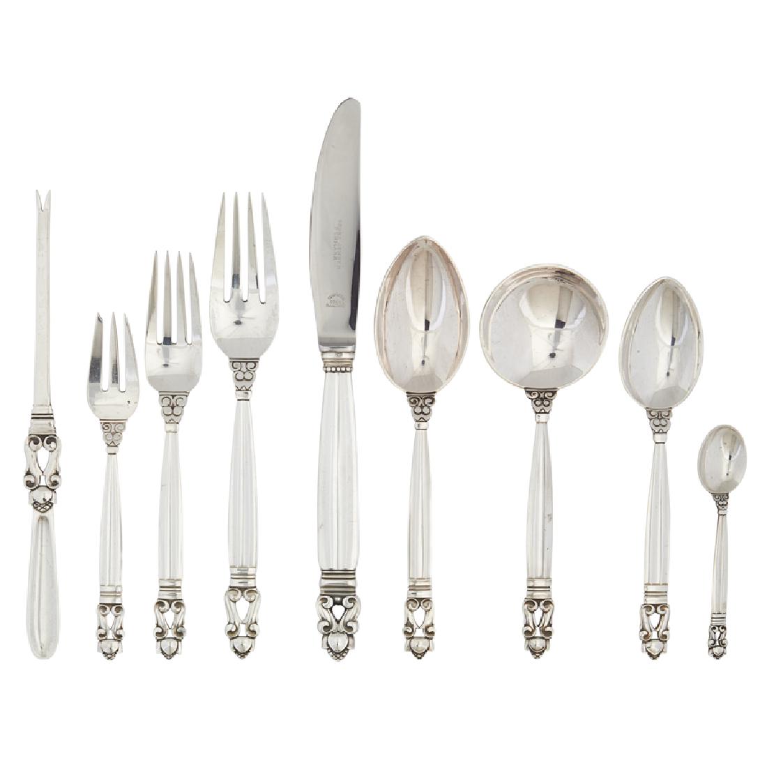 GEORG JENSEN Acorn flatware, 36 pieces: JOHAN ROHDE (1856 - 1935) GEORG JENSEN 36 sterling silver Acorn flatware pieces, Denmark, ca. 1910 - after 1945 Various marks 35.1 OT (weighable)