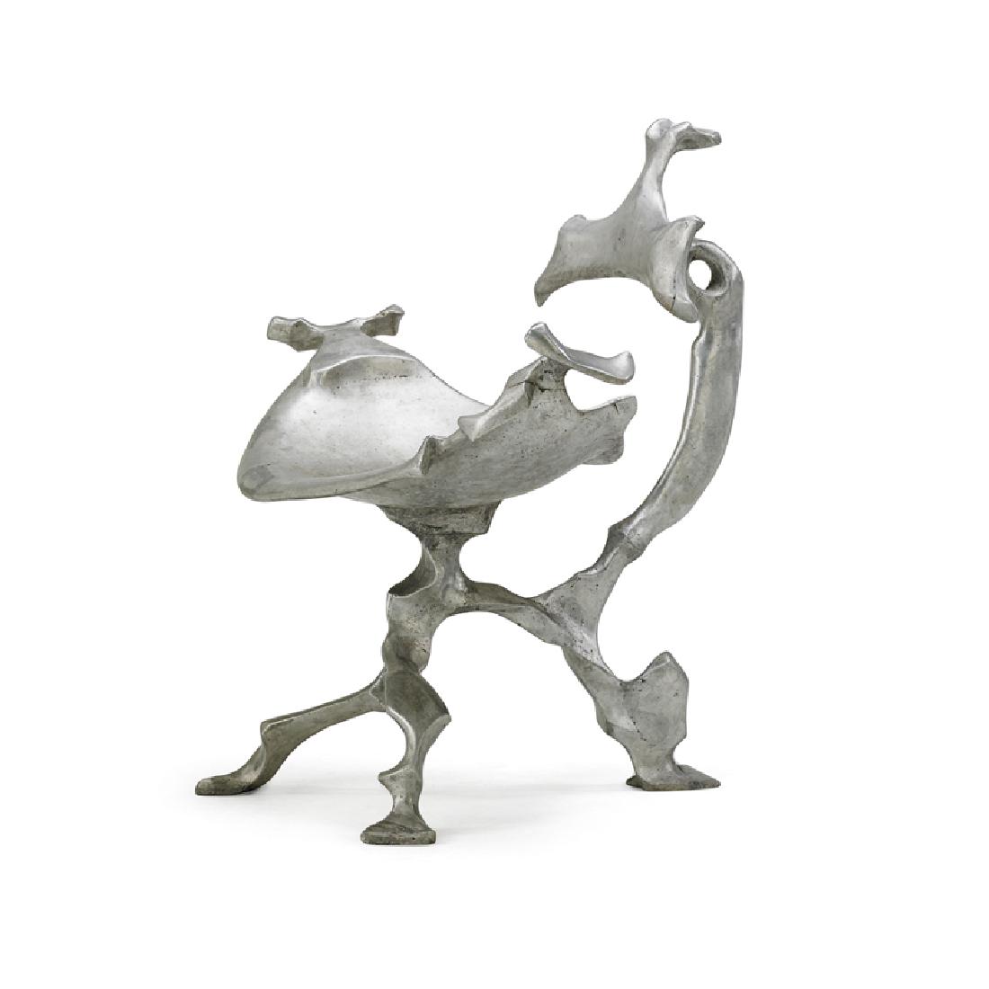 DENIS WAGNER Sculptural aluminum chair: DENIS WAGNER Sculptural chair, USA, 1970s Cast aluminum Unmarked 33" x 30" x 25" Provenance: Family of the artist