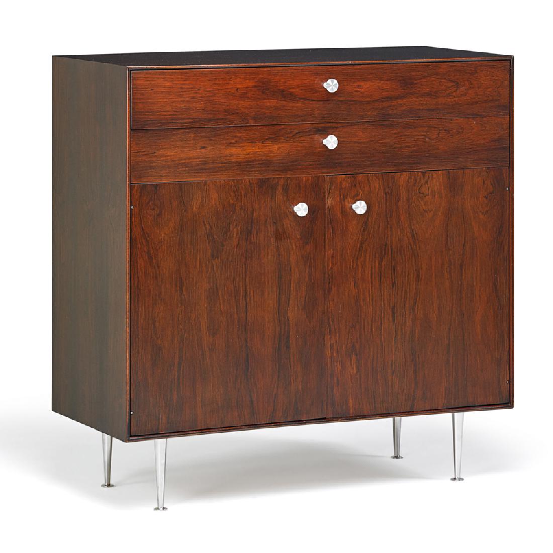 GEORGE NELSON; HERMAN MILLER Thin Edge cabinet: GEORGE NELSON (1908 - 1986) HERMAN MILLER Thin Edge cabinet, Zeeland, MI, 1950s Rosewood, aluminum, plastic Metal label 41" x 40" x 18 1/2"