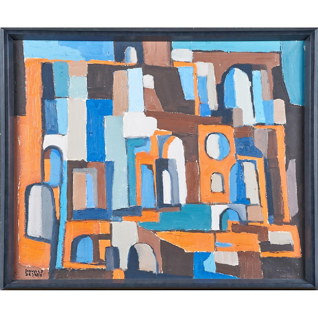 DONALD DESKEY Untitled painting #32: DONALD DESKEY (1894 - 1989) Untitled #32 (Mediterranean Cityscape) (framed), USA Oil on canvas Signed Sight: 24" x 29" Provenance: Artist's family