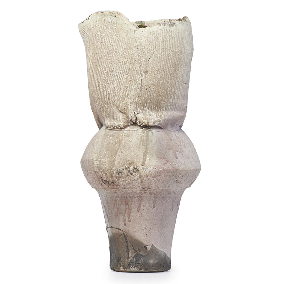 PAUL SOLDNER Vase: PAUL SOLDNER (1921 - 2011) Vase, USA Raku-fired earthenware Chop mark, museum de-accession number to base 15 1/2" x 6 1/2" Provenance: Museum of Contemporary Art, Lake Worth, FL Private collection, Ne