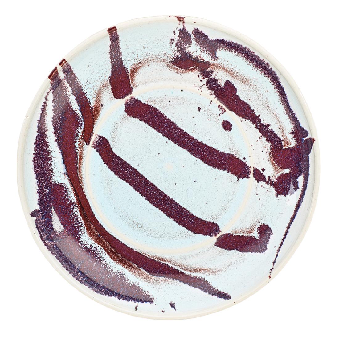 BROTHER THOMAS BEZANSON Large plate: BROTHER THOMAS BEZANSON (1929 - 2007) Porcelain plate, Opal Blue Celadon glaze, Weston, VT Incised Benedictine Monks Weston VT/ichthys symbol 2" x 12 3/4"